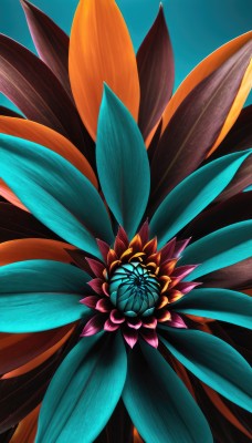solo,simple background,flower,wings,gradient,gradient background,no humans,leaf,blue background,still life,plant,orange flower