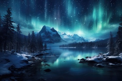 PREMIUM,outdoors,sky,cloud,water,tree,no humans,night,star (sky),nature,night sky,scenery,snow,forest,starry sky,reflection,blue theme,rock,mountain,winter,river,landscape,lake,pine tree,aurora,monochrome,shooting star,milky way